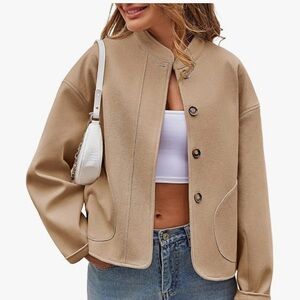 NWOT- Women's Oversized short Pea Coat Jacket- Tan (Size Medium)